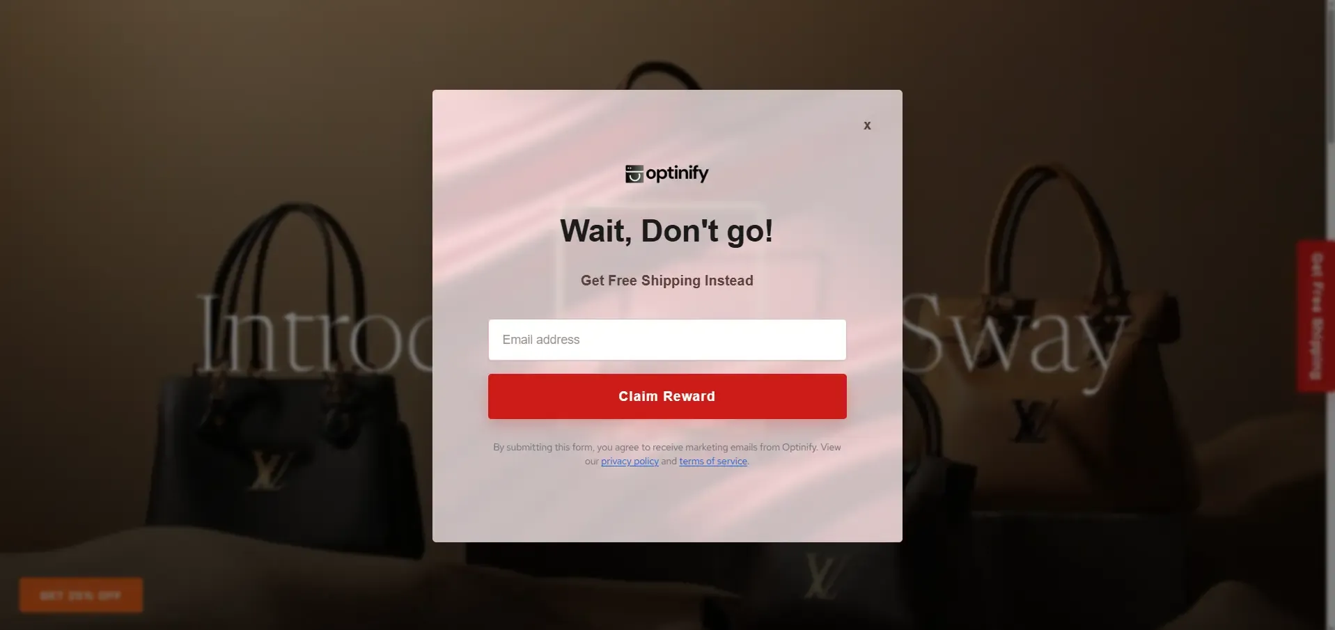 Exit intent popup